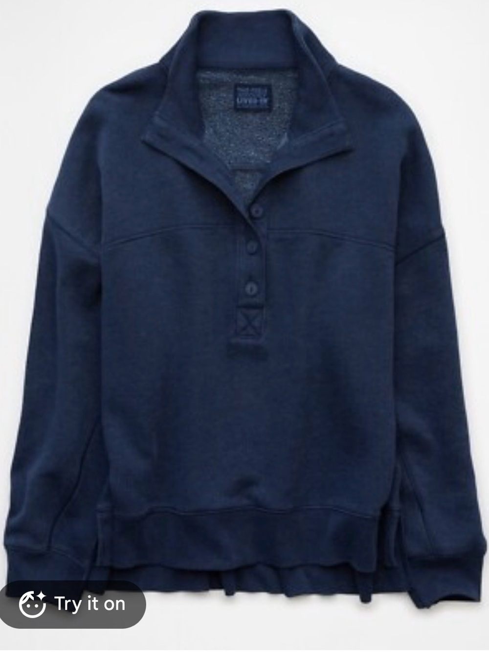 American eagle seriously lived in Navy Half-Button Pullover Sweater oversized L